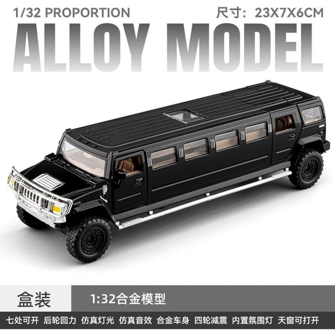 1:32 Verlengd Auto Simulatie Legering Auto Model Geluid En Licht Pull Back Speelgoed Auto Ornament