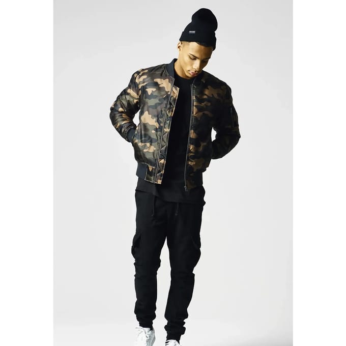 Urban Classics - Camo Basic Bomber jacket - S - Bruin/Groen
