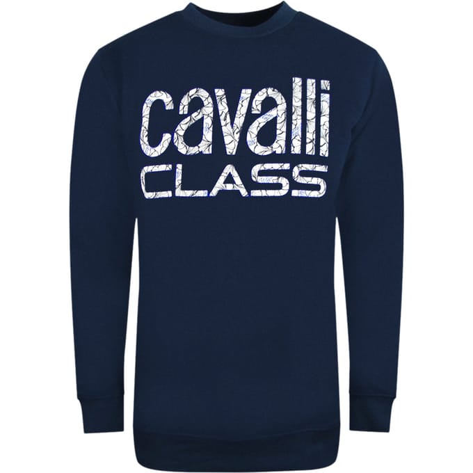 Cavalli Class marineblauw sweatshirt met gedurfd bloemenontwerp