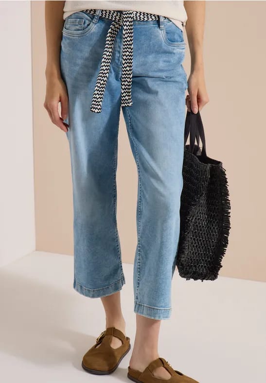 7/8-jeans met Wide Leg pijpen en riem