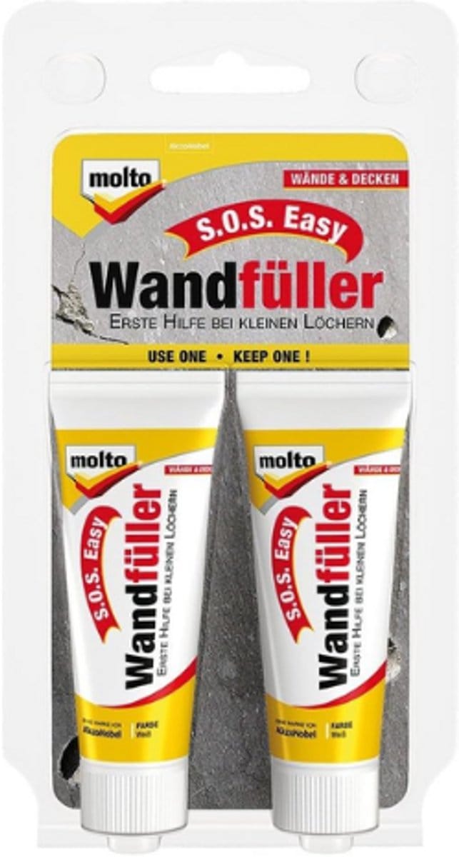 Molto SOS Easy Wandvuller - Wit - 2 x 20 ml - Snel Herstelvulling voor Kleine Beschadigingen