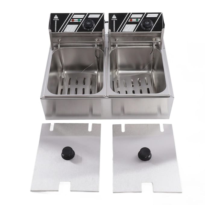 6L Commerciële Elektrische Friteuse Instelbare Temperatuur Dubbele Tank Elektrische Friteuse US Stekker 110V gray