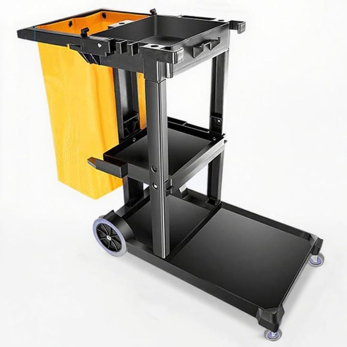 Schoonmaakwagen - Opbergwagen - Commercieel reinigen - Robuuste constructie - 110 cm lengte - Zwart