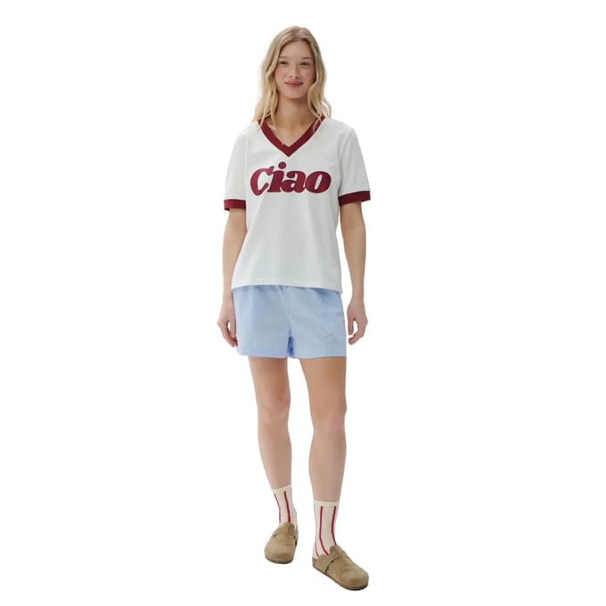 Dames-T-shirt met V-hals She is Sunday Ciao
