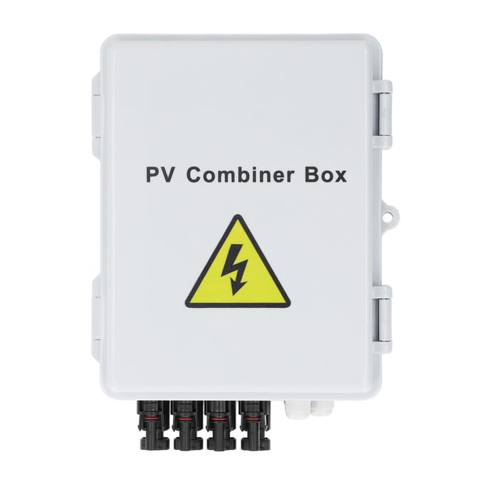 PV Combiner Box 4 String Waterproof 10AWG DC Solar Combiner Box with 15A Fuse 63A Circuit Breaker
