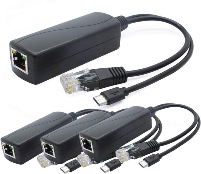 5V PoE Splitter 4-Pack - 48V naar 5V 2.4A Adapter met Micro USB - Compatibel met IP-camera's, Tablets en Raspberry Pi