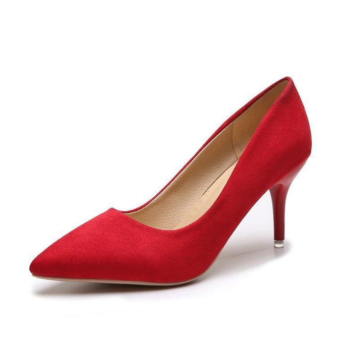 Chaussures à talons hauts pointus en daim, grande taille, sauvages, quatre saisons, simples, marée féminine 35 rouge