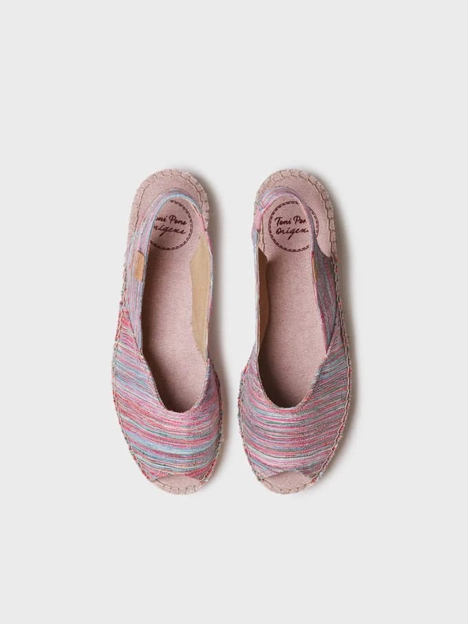 Espadrilles met open neus, sleehak en gestreepte stof voor dames | BERI-RG