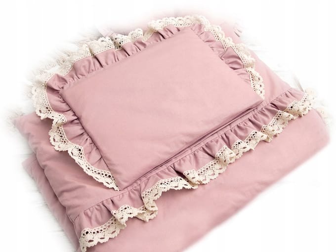 Vintage kinderlakenset 100x135cm met kant en ruches