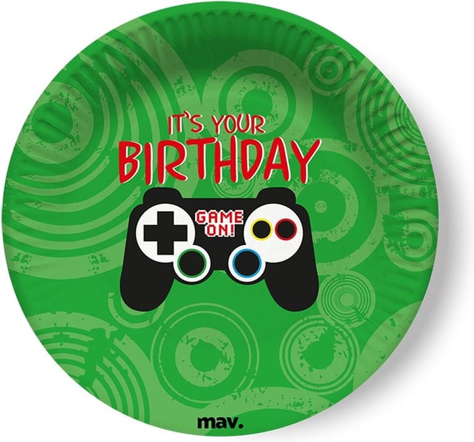 Wegwerpbordjes - game on - it's your birthday - 8 stuks - 18cm