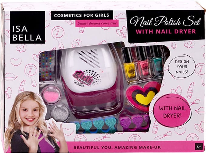 Visabella Isabella Nagellakset - Speelgoedmake-up - Met Nageldroger - 33 x 25,5 x 6,5 cm
