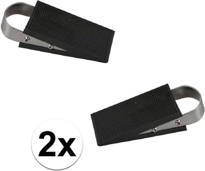 Benson Deurstopper/wig - 2x - rubber/RVS - 13 x 5 x 3 cm - deurklem - antislip onderkant