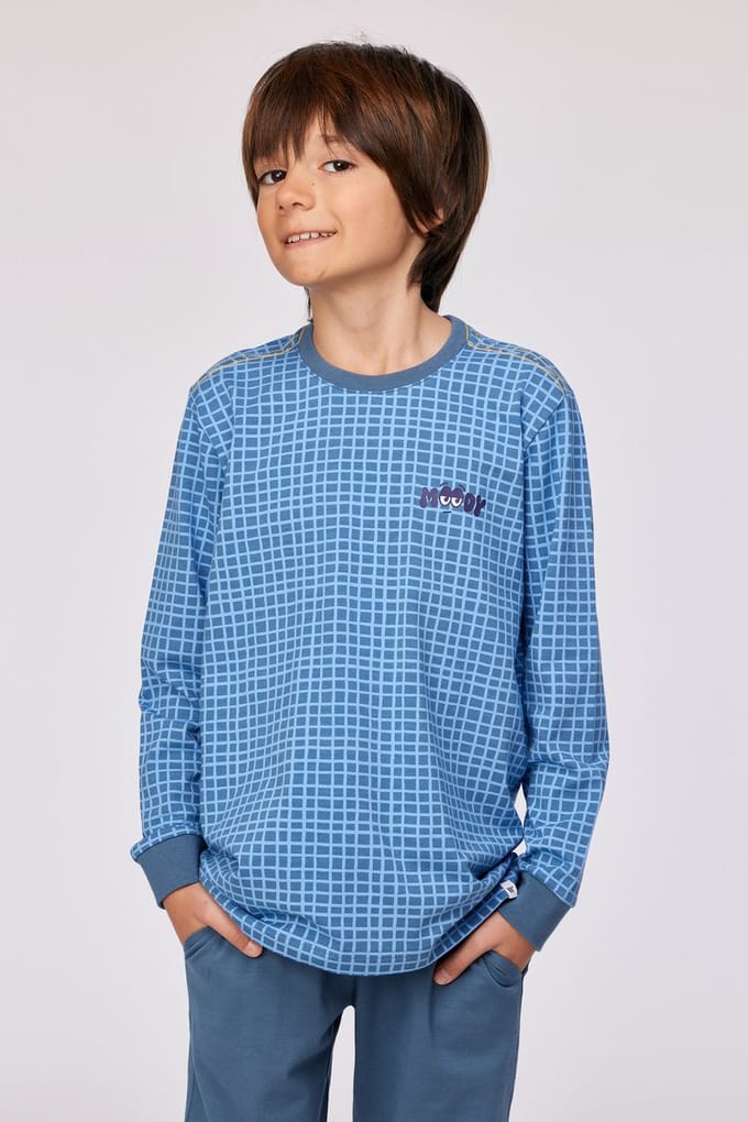 Woody pyjama heren - blauw - ruit - 252-10-QTR-Z/926 - maat XL