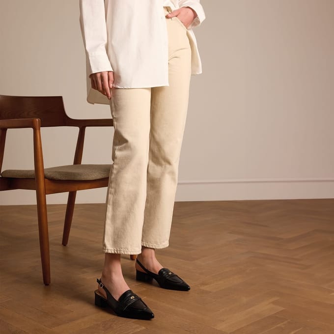 Manfield - Dames - Zwarte leren slingbacks - Maat 36
