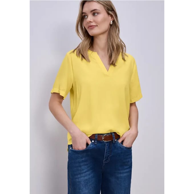Blouse met gespleten hals en omslag