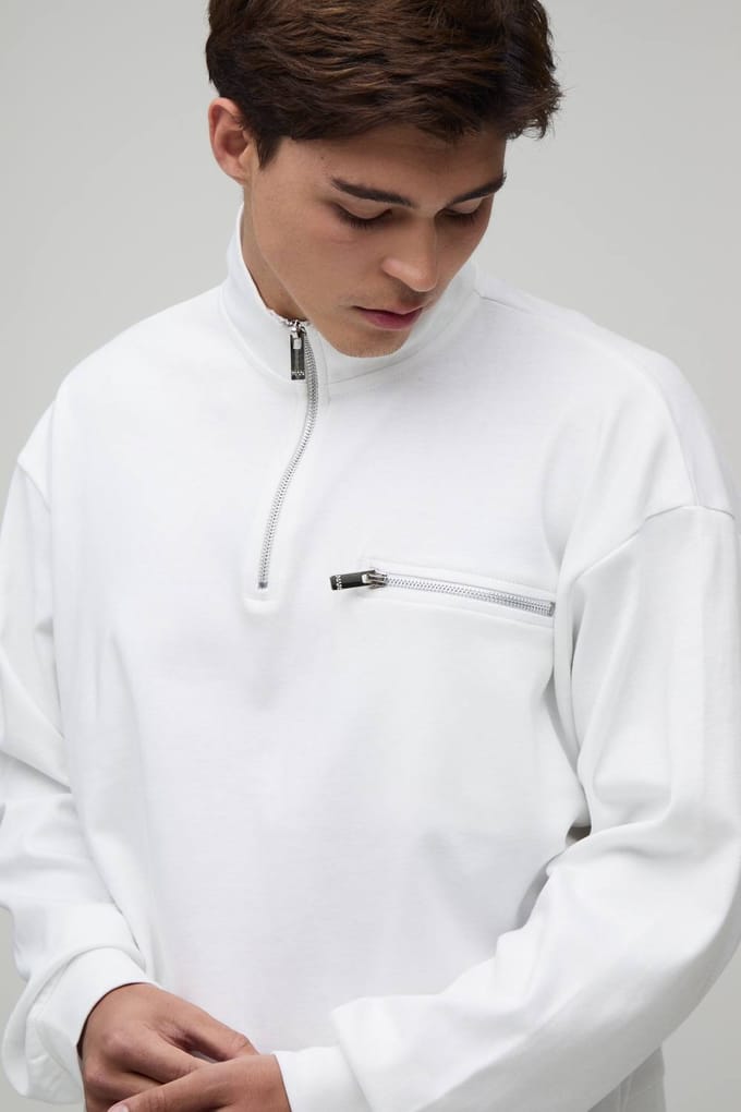 Oversized Boxy Quarter Zip Funnel Neck Loopback Sweatshirt And Short Set | Forest | Size Medium