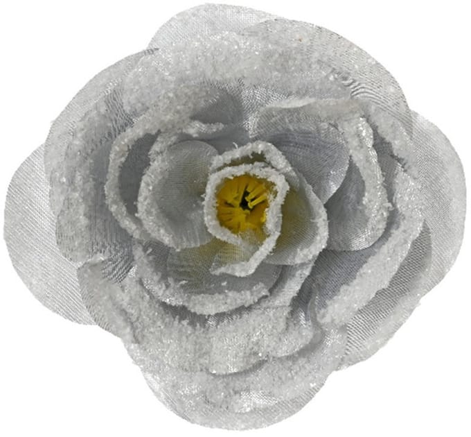Kerstboomversiering Bloem - 12 cm - zilver glitter - op clip - ornament - roos