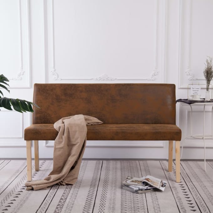 vidaXL - Bankje - 139,5 - cm - kunstsuède - bruin