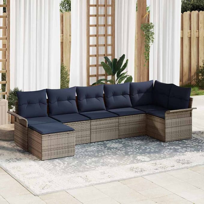 vidaXL - Tuinbank - Set - Grijs - poly - rattan