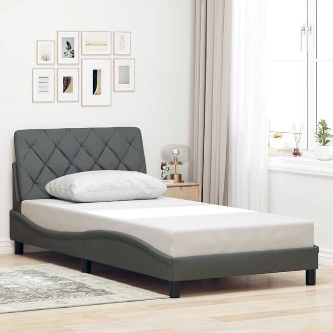 vidaXL - Bedframe - zonder - matras - 100x200 - cm - stof - donkergrijs
