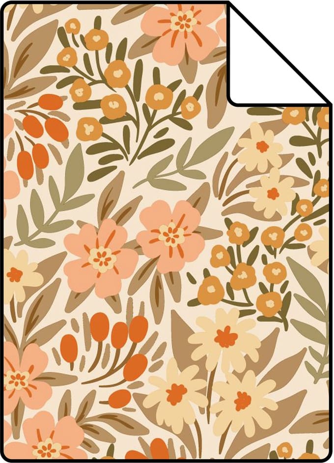 Proefstaal ESTAhome behang bloemen terracotta - 26.5 x 21 cm - 131449-S