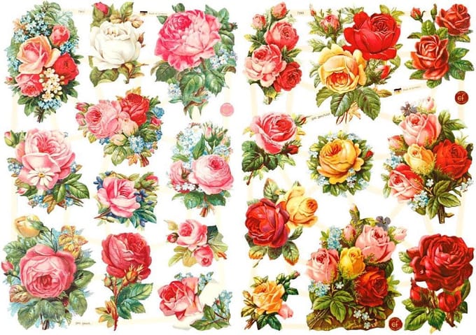 Vintage plaatjes, rozen, vel 16,5x23,5 cm, 2 vel/ 1 doos