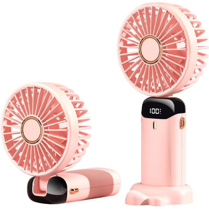 Mini Draagbare Ventilator Handventilator Oplaadbare Kleine Bureauventilator 5 Snelheden 90° Opvouwbaar Op Batterijen roze