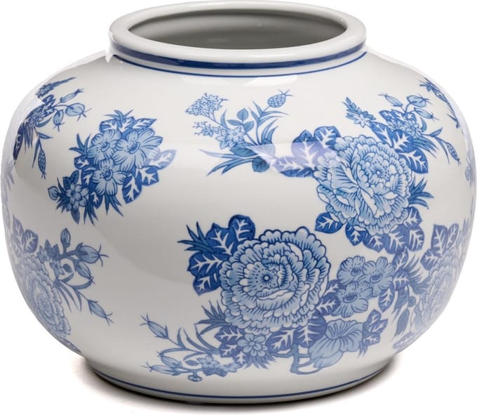 Goodwill Vaas Porselein Wit-Blauw H 26 cm Opening 12.5 cm