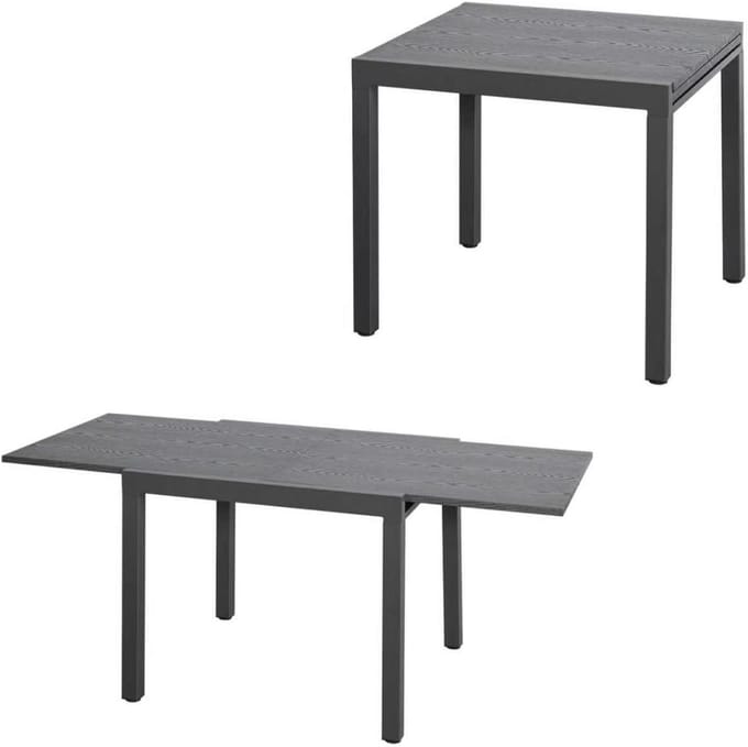 Tuin Eettafel - Uitschuifbare Tafel - Buiten Eten - Houtnerf Print - 80/160x80cm - Grijs