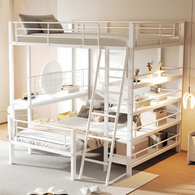 Sweiko Stapelbed - 140*200cm - Metalen frame - Meerdere opbergplanken - Wit