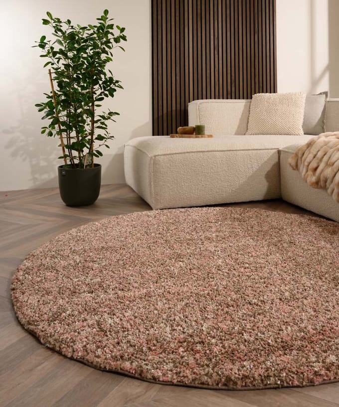 Rond hoogpolig vloerkleed - Blend roze/beige 80