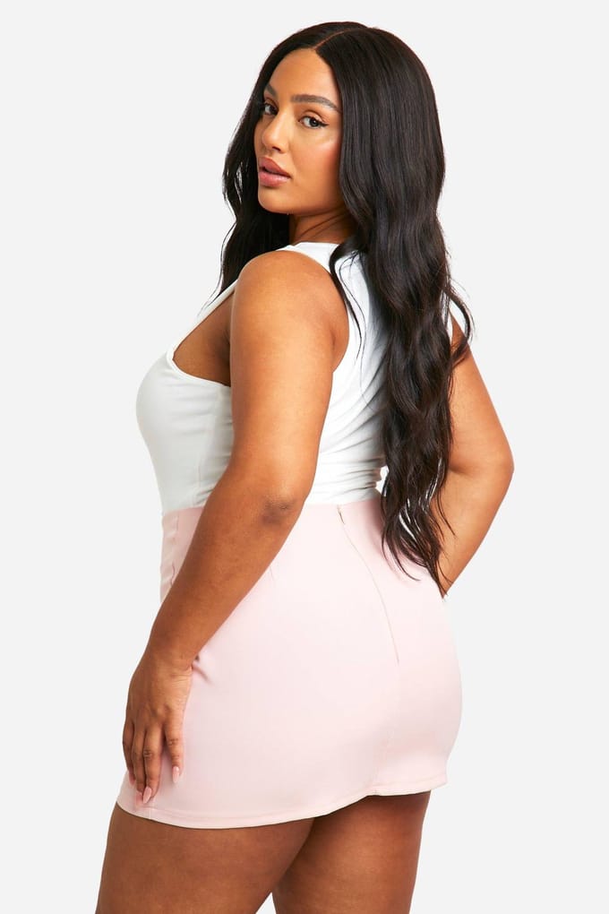 boohoo Dames Plus geweven Micro Mini Rok | Baby Roze | Maat: 48