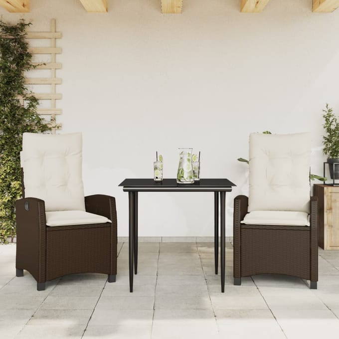 vidaXL - 3-delige - Tuinset - met - kussens - poly - rattan - bruin