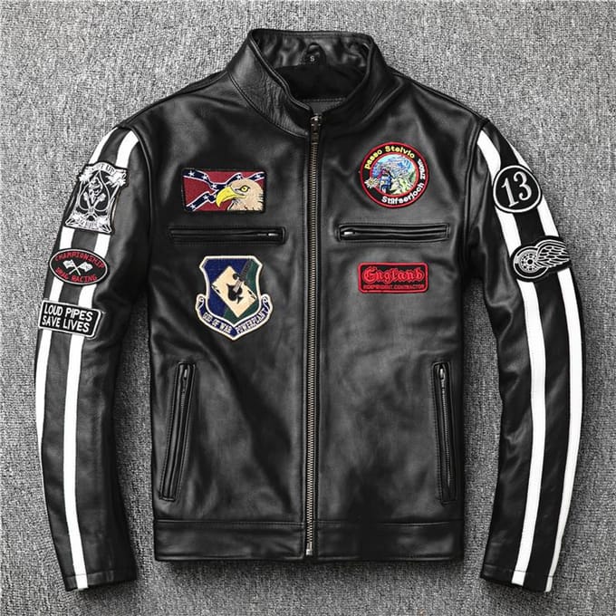 Geborduurde Motorleerjas, Echt Leer, Korte Toplaag Rundleer Jas XL zwart