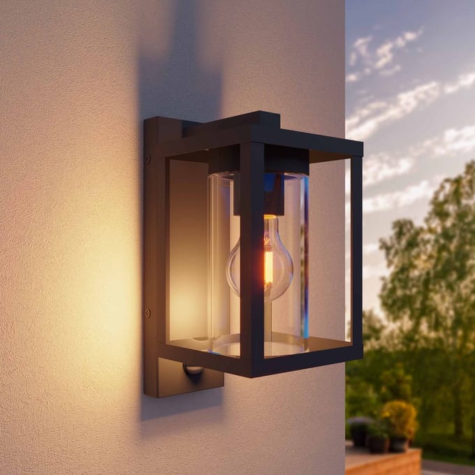Ledvion - LED Wandlamp Incl. Sensor, Antraciet, E27 Fitting, IP44, Antraciet