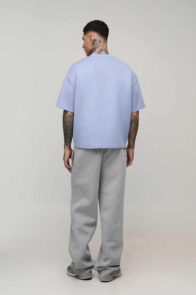 Tall Oversized Boxy Bonded Scuba T-Shirt | Dusty Blue | Size Medium