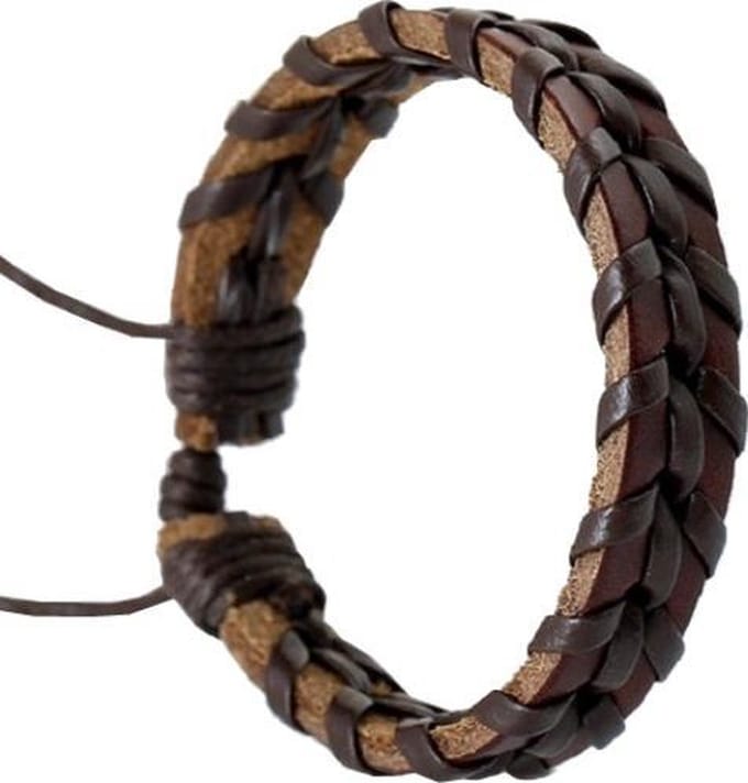 Fako Bijoux® - Leren Armband - Leder - Twister - Bruin