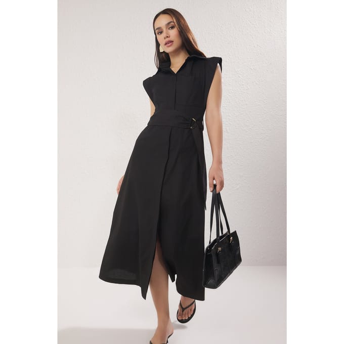 Damesjurk, recht model, mouwloos, midi-lengte, casual/dagelijks.