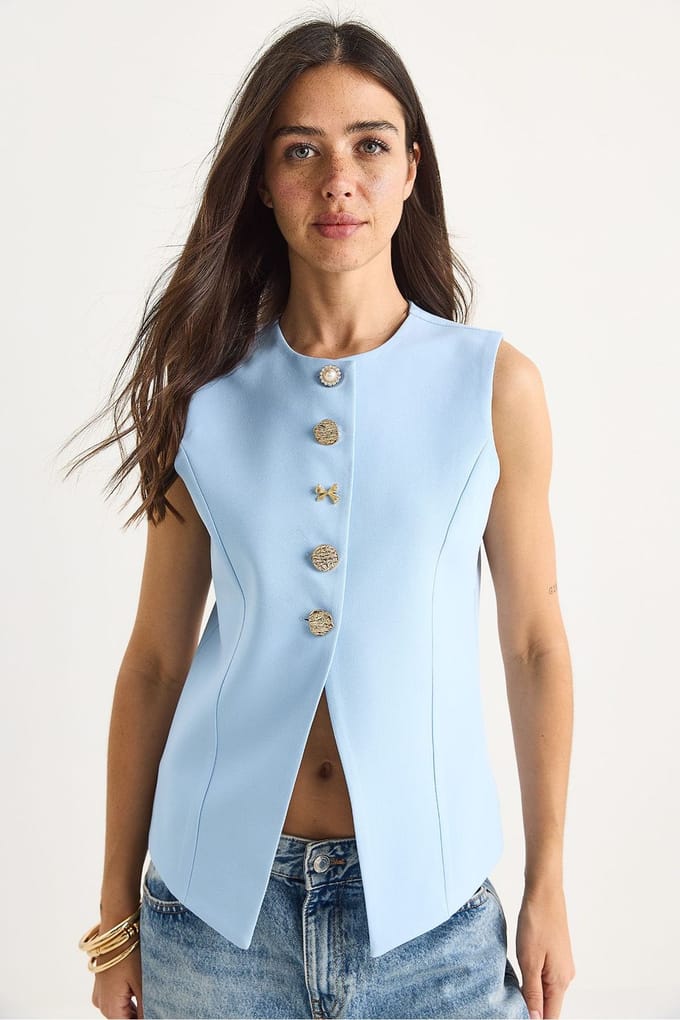 Aangesloten Mouwloze Knopsluiting Vest met Polokraag