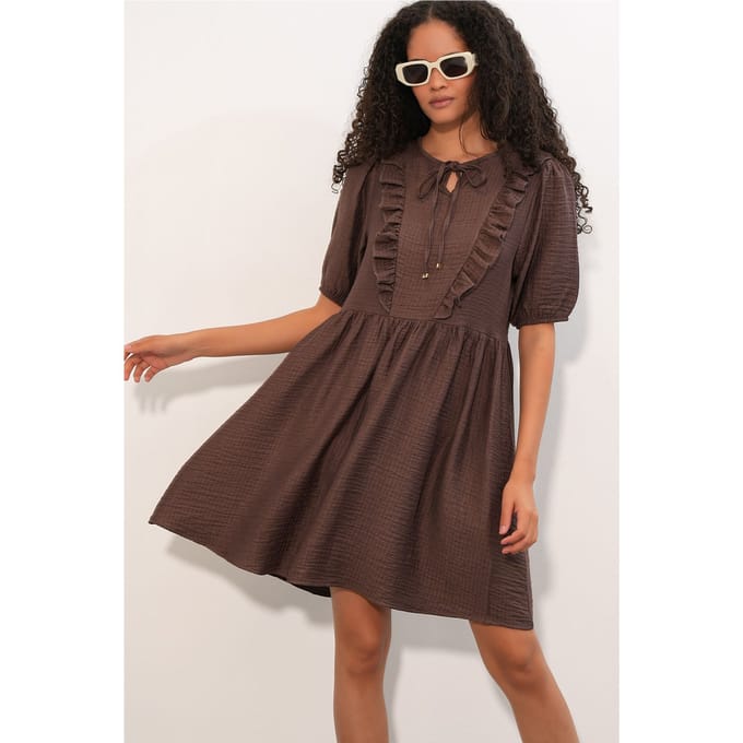 Dames A-lijn Mini Smock Jurk