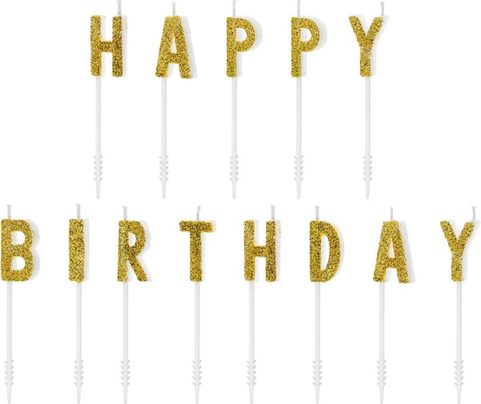 PartyDeco - Verjaardagskaarsen Happy Birthday Goud