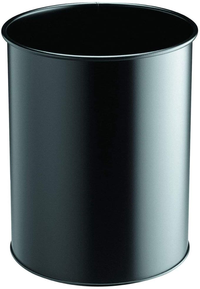Prullenbak metaal rond, 15 liter, zwart