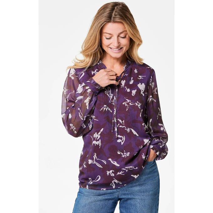 Chiffon blouse met elastische manchetten - bessen / gedess. - Gr. 25 van Goldner Fashion