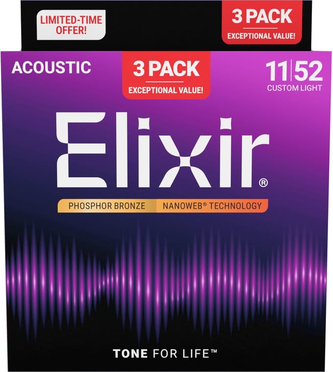 Elixir 16568 Nanoweb Acoustic Ph Bronze 11-52 - 3 Pack - Akoestische gitaarsnaren
