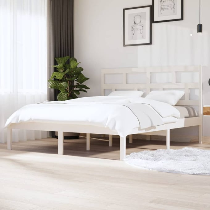 vidaXL - Bedframe - massief - hout - wit - 180x200 - cm