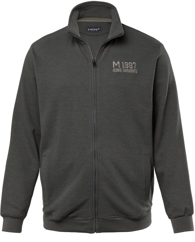 Men Plus - Heren - Sweatvest opstaande kraag rits - Olifant grijs - Maat L