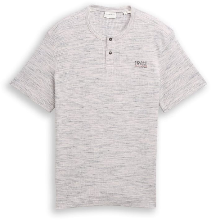 Tom Tailor - Henley T-shirt in gemêleerde look - Maat L - white grey waffle inject