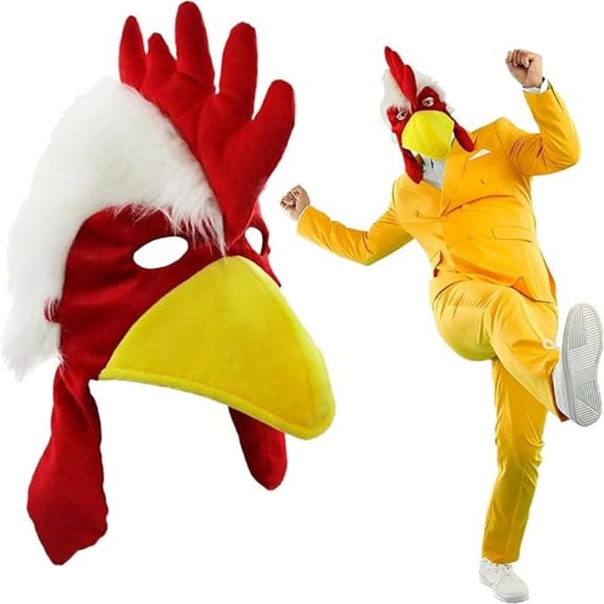 Chapeau coq rouge, chapeau de fête en peluche animal pour adulte One size fits all adults rouge