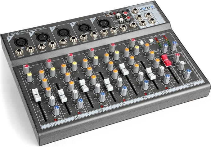 Mengpaneel - Vonyx VMM-F701 - Professionele 7-kanaals mixer met o.a. mp3 speler, echo en delay effecten