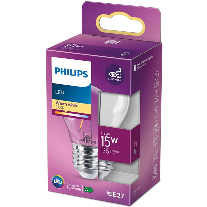 Philips LED lamp - Kogellamp met E27 fitting - Warmwit licht: 2700K - 15W - Helder glas